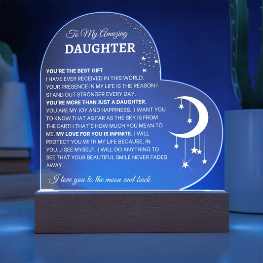 To My Amazing Daughter| Heart Shape Acrylic Light Up Plaque