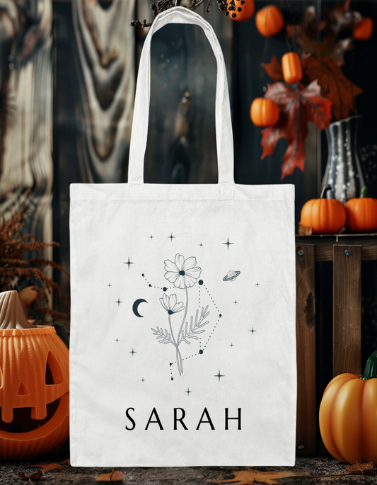 Personalized Birth Flower Canvas Tote Bag